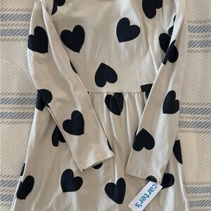 NWT—-Carter's Beige Dress with Black Hearts